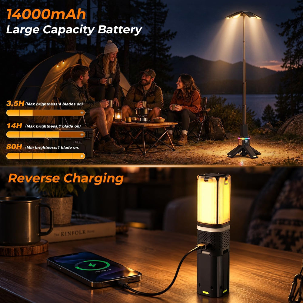 Clemas Telescopic Camping Lights with Remote & RGB,14000mAh Rechargeable ...