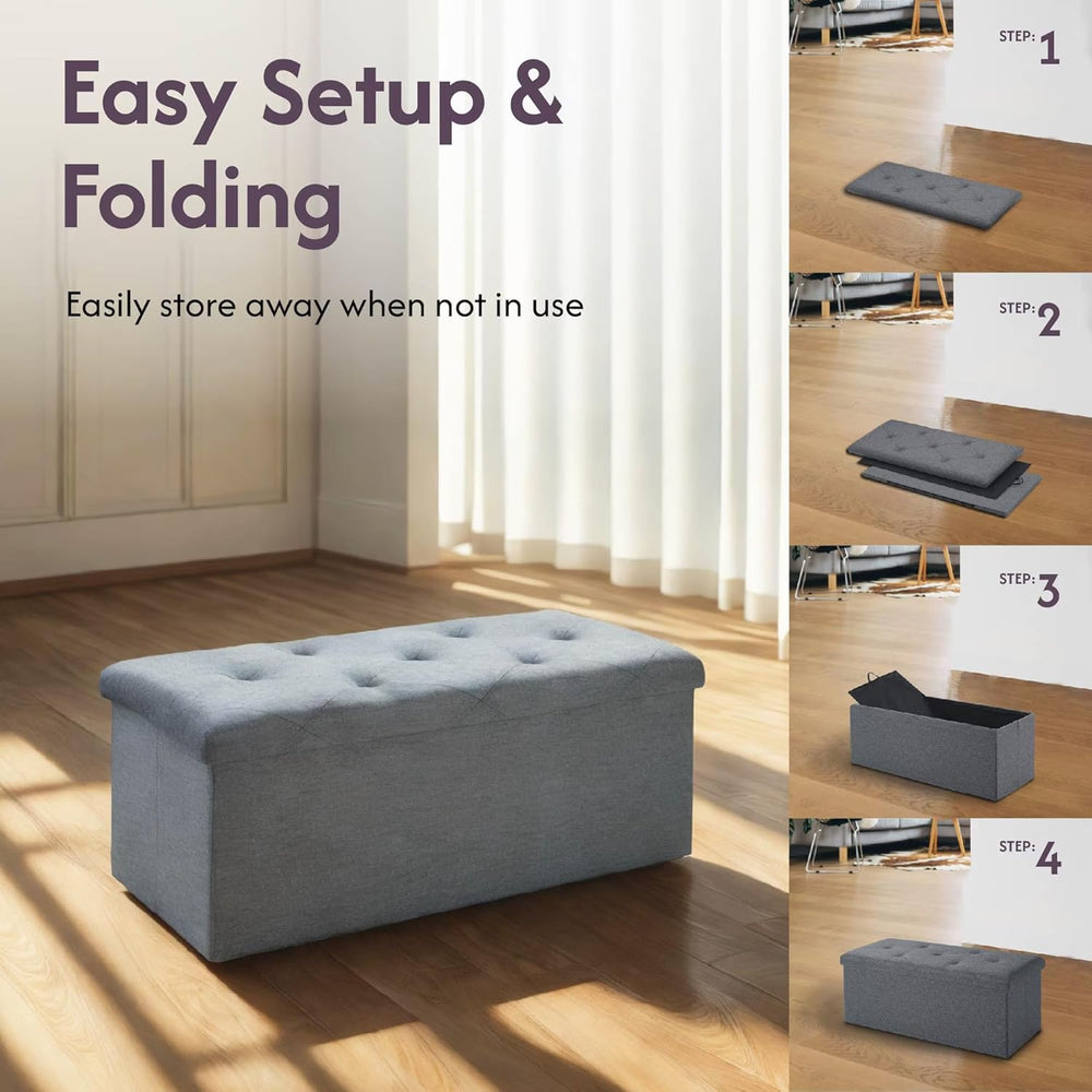 Folding Storage Ottoman Bench, Ottoman Foot Rest, End of Bed Bench, Storage C...