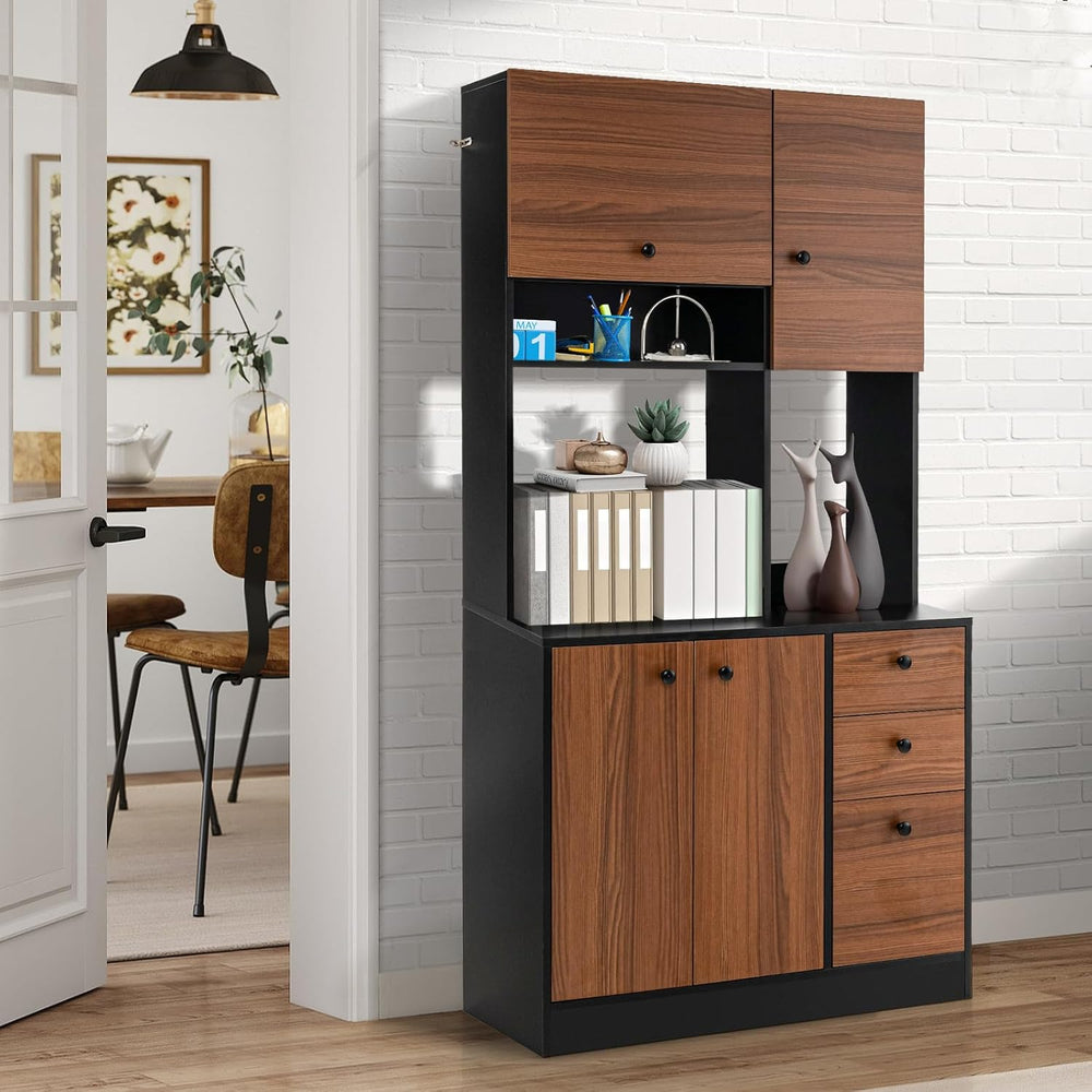 LOKO 71” Tall Kitchen Pantry Storage Cabinet, Freestanding Buffet Hutch with ...