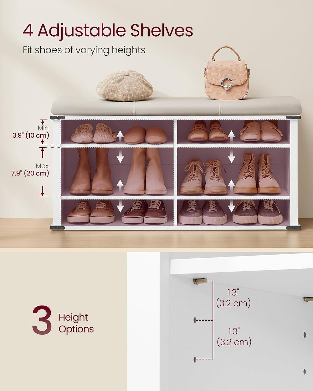 VASAGLE Shoe Storage Bench with Removable Cushion, Adjustable Shelves | Shoe ...