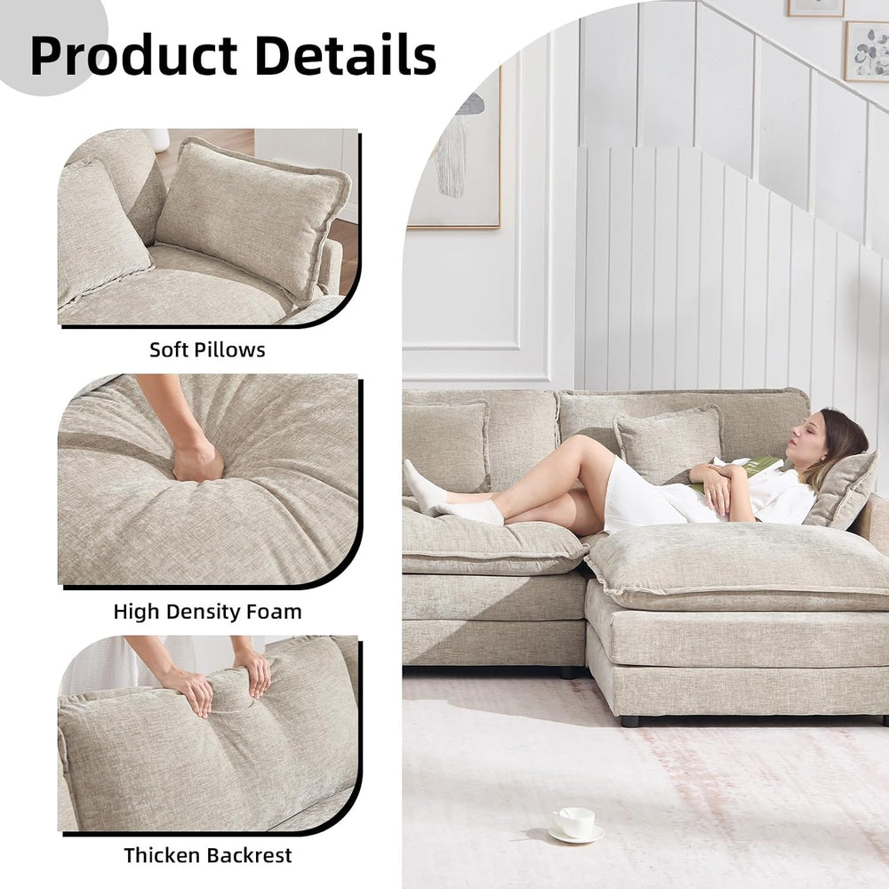 GNIXUU 76.7" Camel Small L Shaped Cloud Couch Loveseat Sofa with Ottoman...
