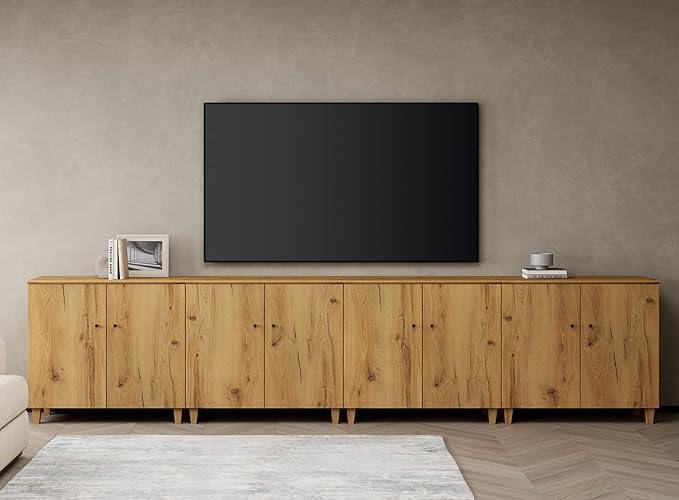 WAMPAT TV Stands Entertainment Center for 100+ Inch TVs, 4-in-1 Wood Televisi...