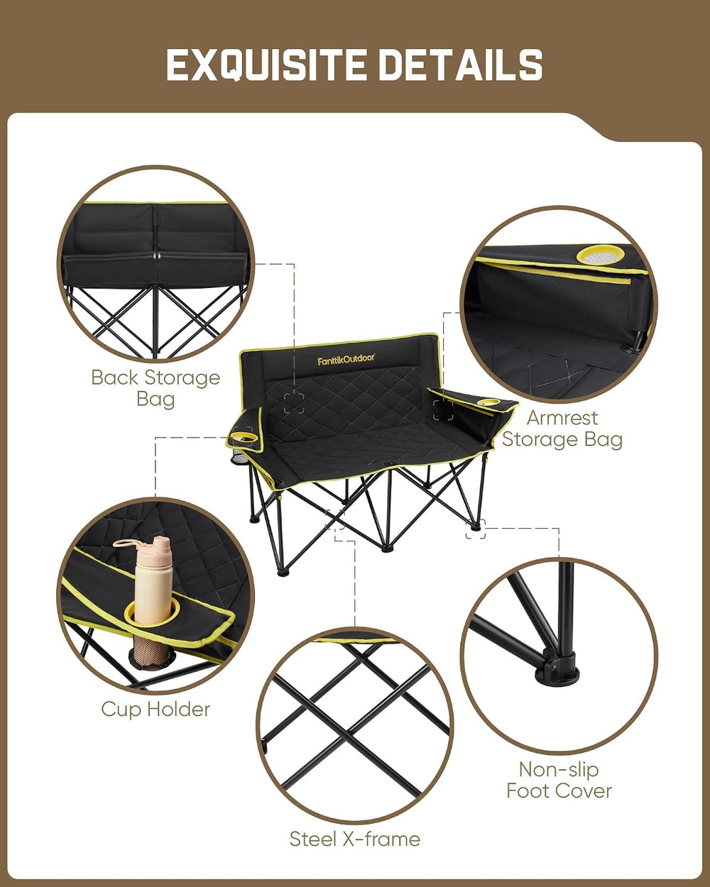 FanttikOutdoor Zeta L11 Duo Pro Double Camping Chair, 2 Person Portable Foldi...