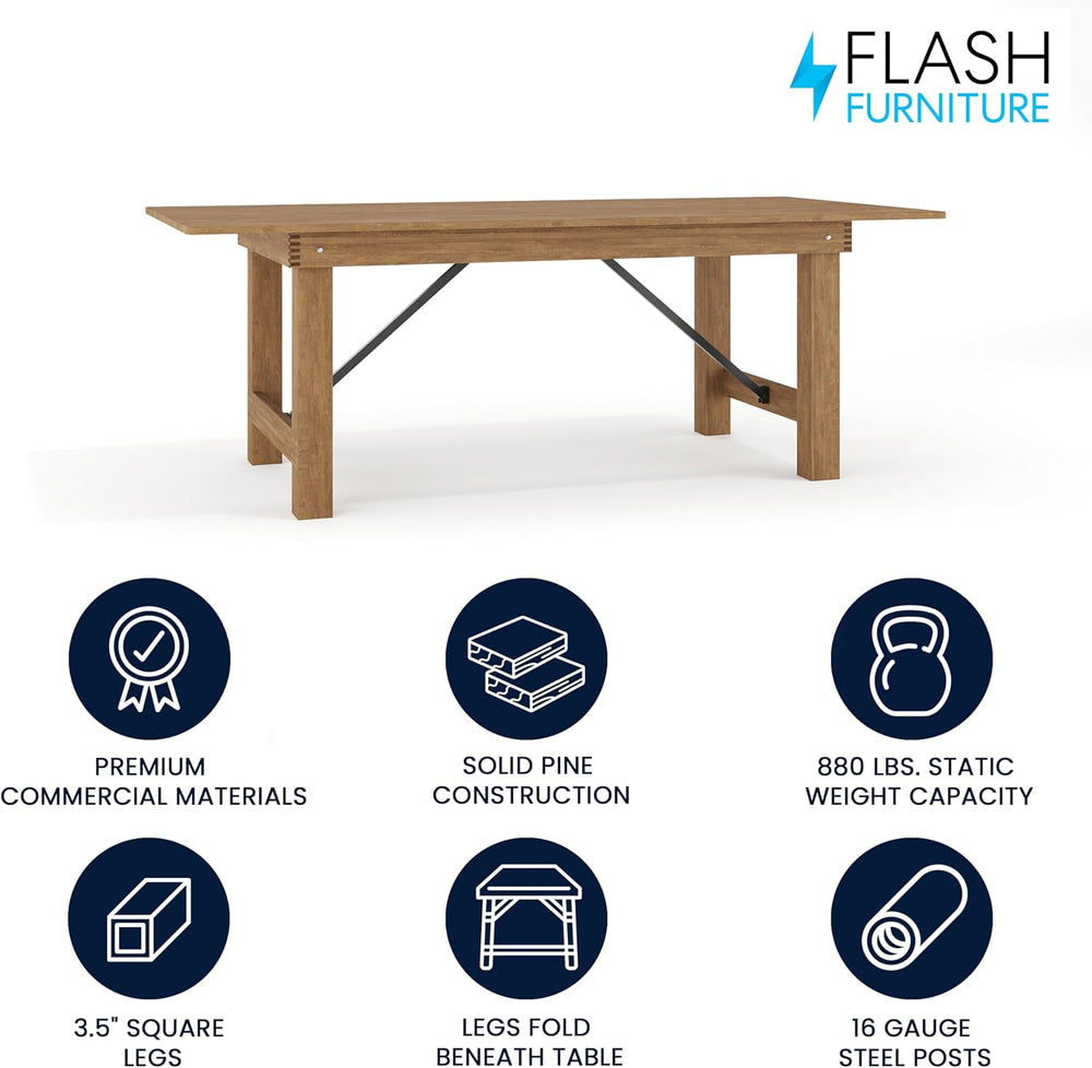 Flash Furniture Hercules Series 7' x 40" Rustic Solid Pine Folding D...