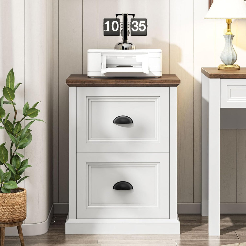 Halitaa Vertical File Cabinet with 2 Drawers for Home Office, White | Farmhou...
