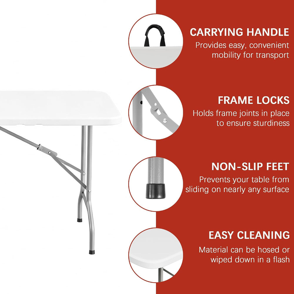 Elevon Folding Table, 6 Feet Heavy Duty Fold-in-Half Utility Table Indoor Out...