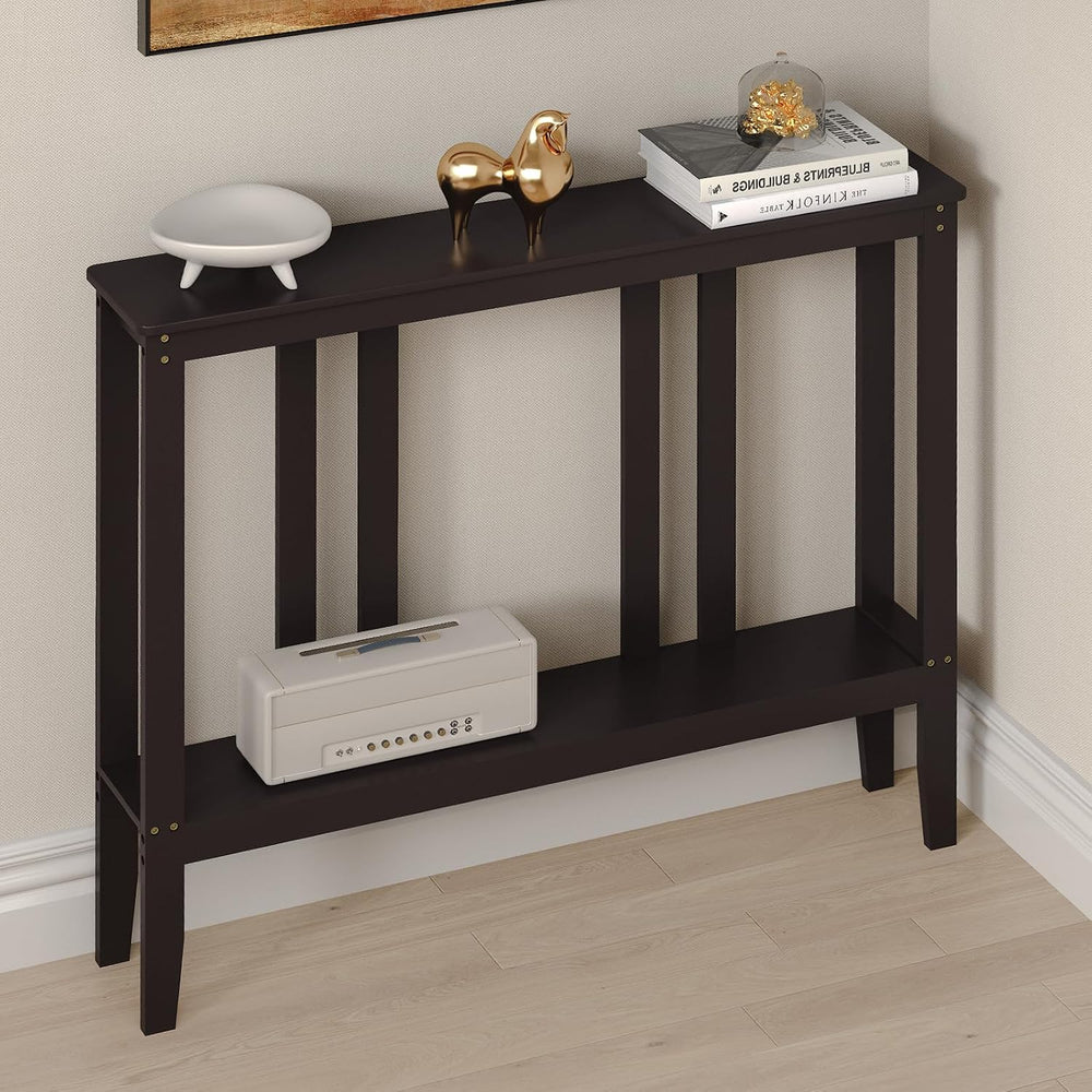 ELYKEN Bamboo 2-Tier Narrow Console Table, 36.2" Long Slim Hallway Table...
