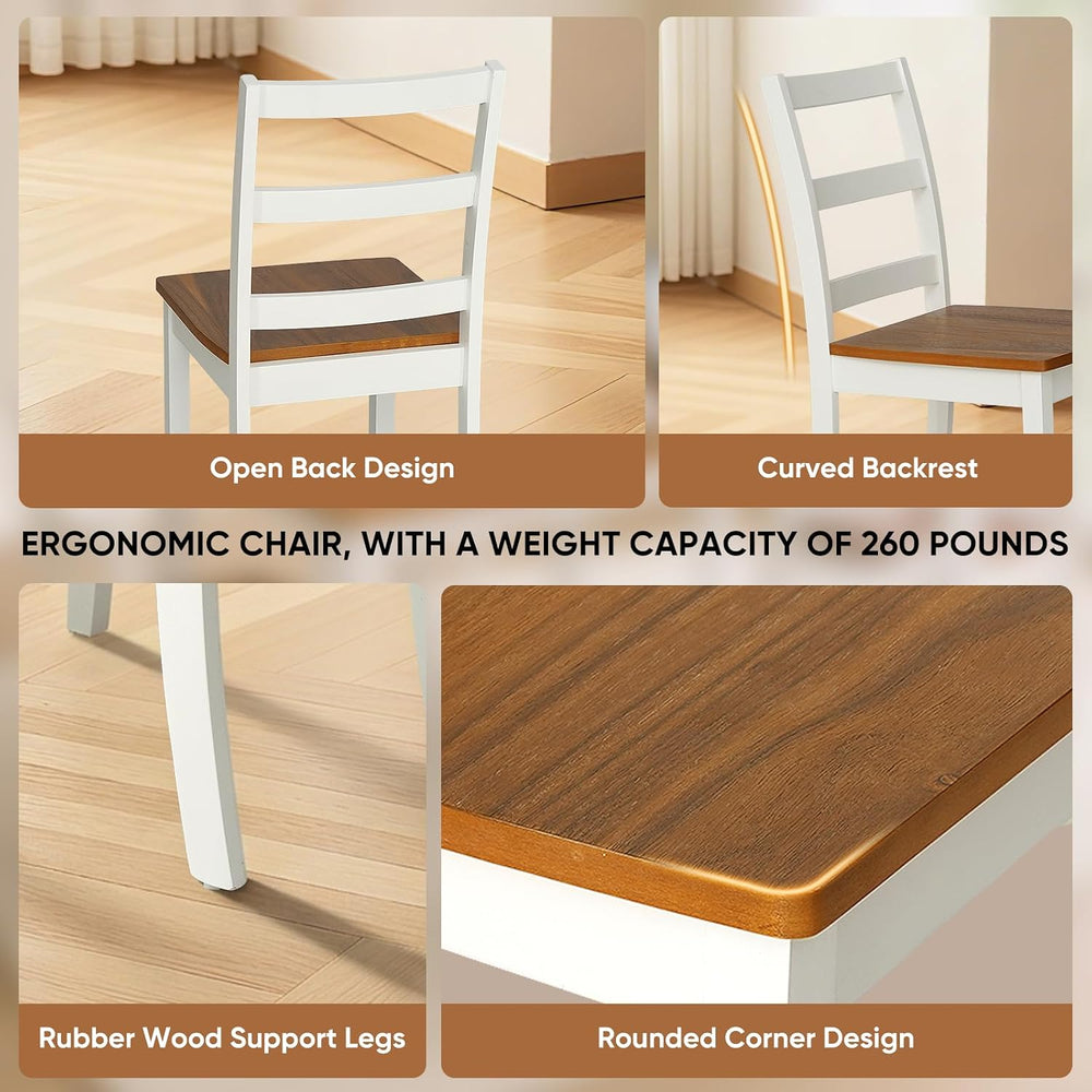 Farmhouse Dining Chairs Set of 2, Two-Tone Wooden Kitchen Chairs | Ladder Bac...
