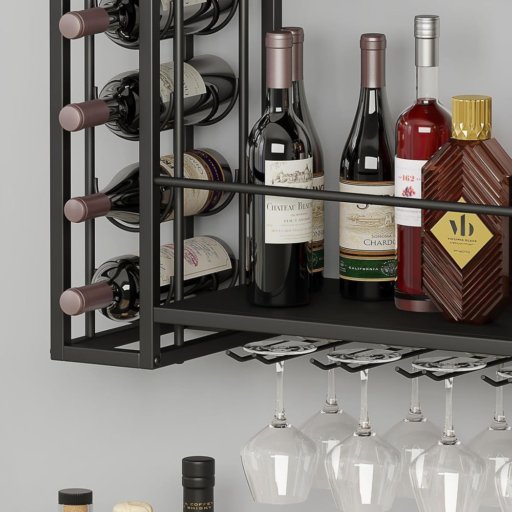 Wall Mounted Wine Rack with Glass Holder, 40" W x 9.8" D x 21.6&quo...
