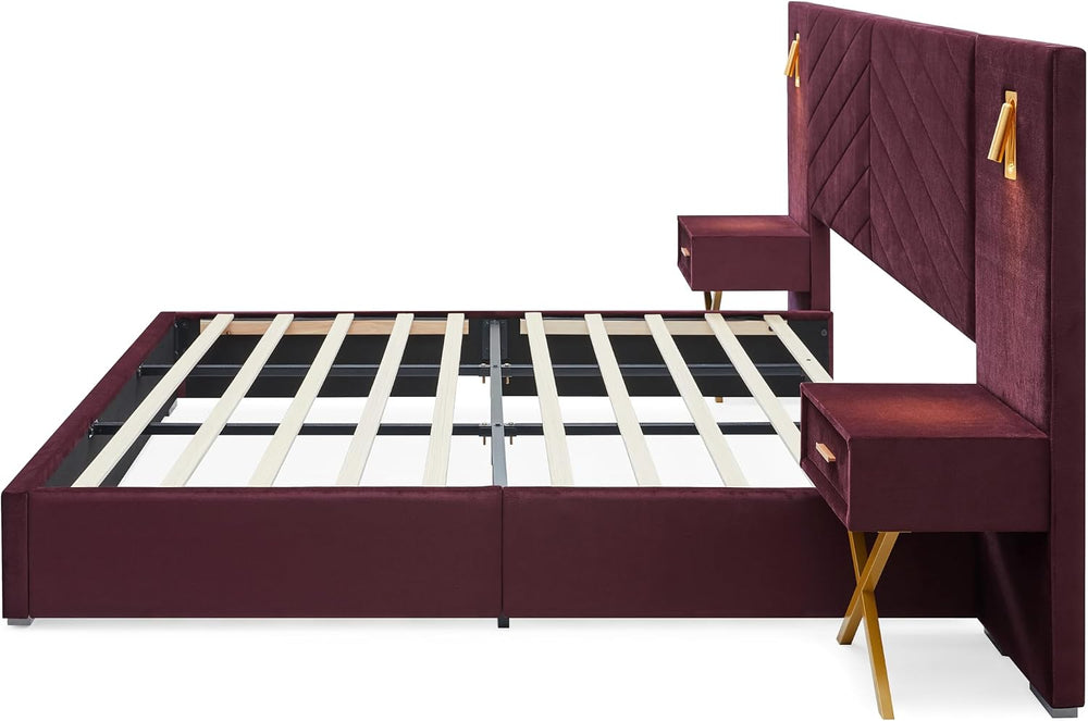 GDFStudio King Size Velvet Platform Bed Frame with Wingback Vertical Channel ...