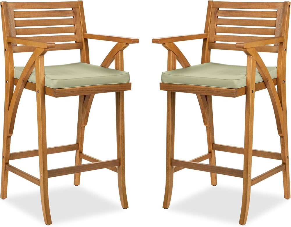 Best Choice Products Set of 2 Outdoor Acacia Wood Bar Stools Bar Chairs for P...