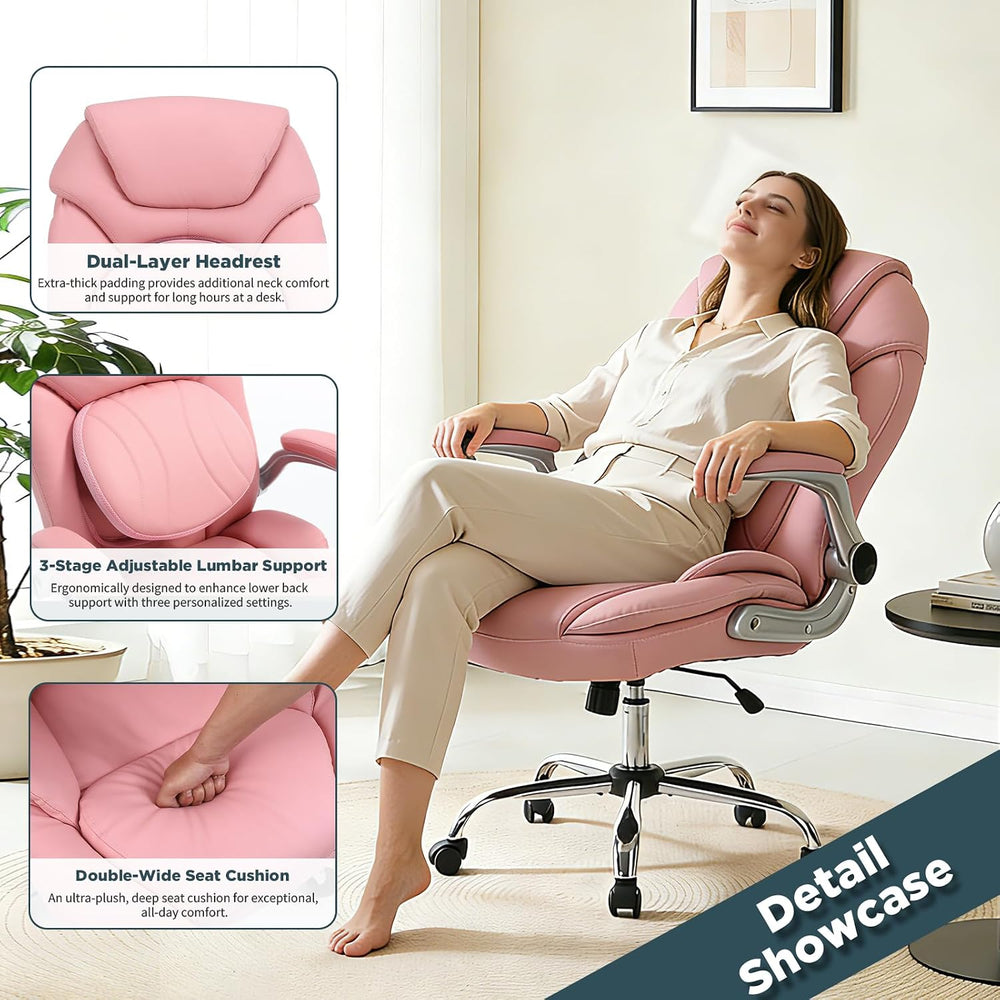 Plus Size Criss Cross Wide Comfy Office Desk Chair with Back Support, Pink | ...