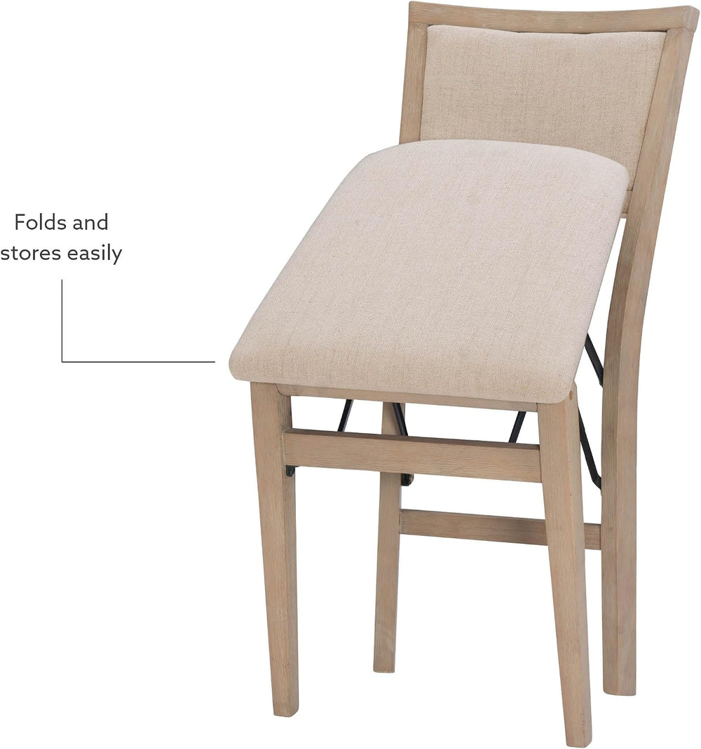 Linon Keira Natural Rustic Wooden Folding Chair with Beige Upholstered Seat a...