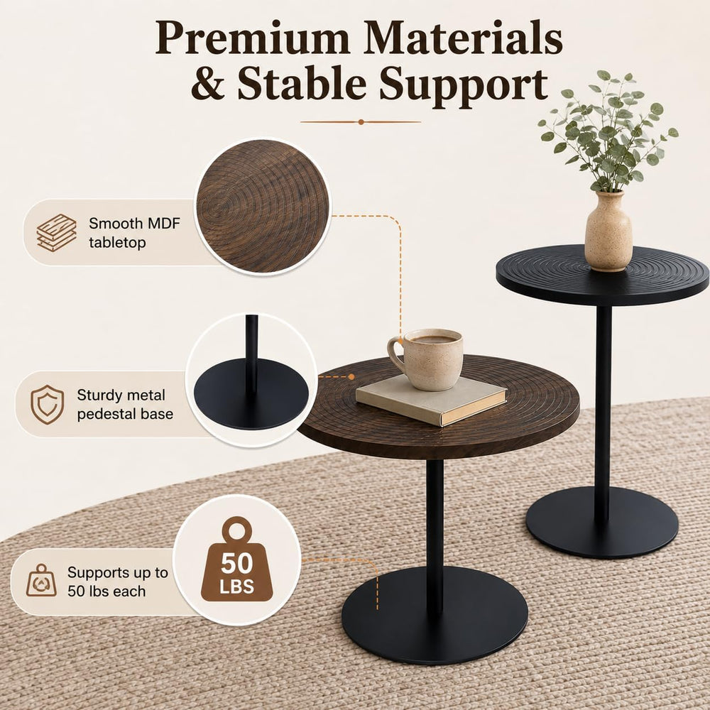 Round Side Table Set of 2, End Tables for Living Room Bedroom, Small Nesting ...