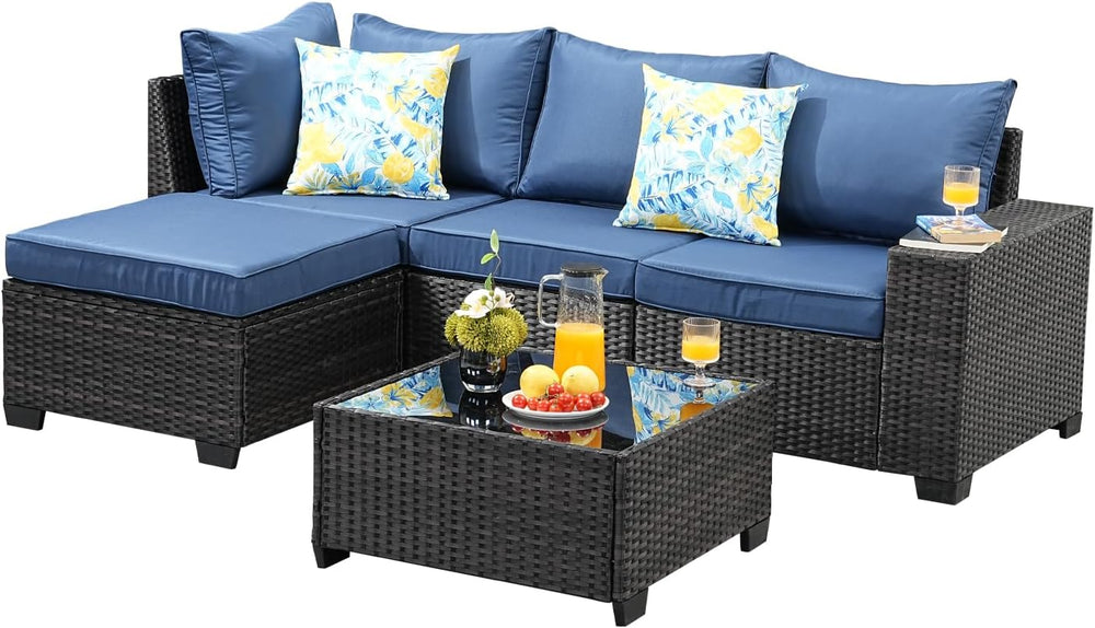 Jing's Villa 5-Piece Patio Furniture Set, All-Weather Outdoor Wicker Sect...