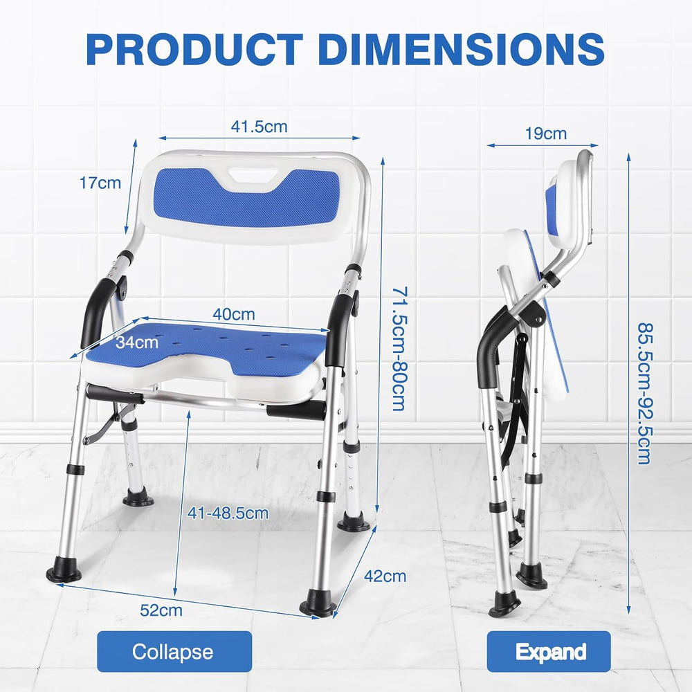 DEWEL Foldable Shower Chair for Elderly and Disabled, Folding Shower Seat wit...