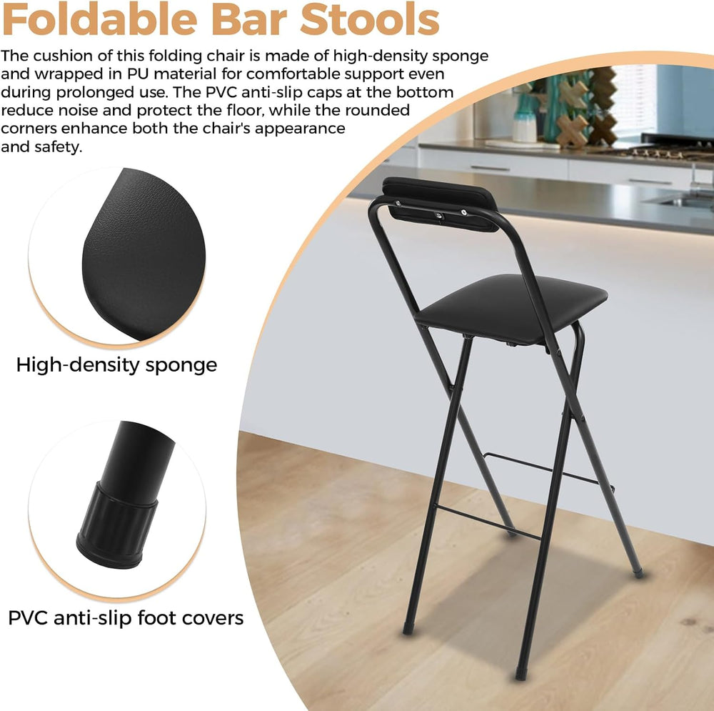Folding Stool, Cushioned Padded Folding Stool Portable Bar Stool with Back fo...