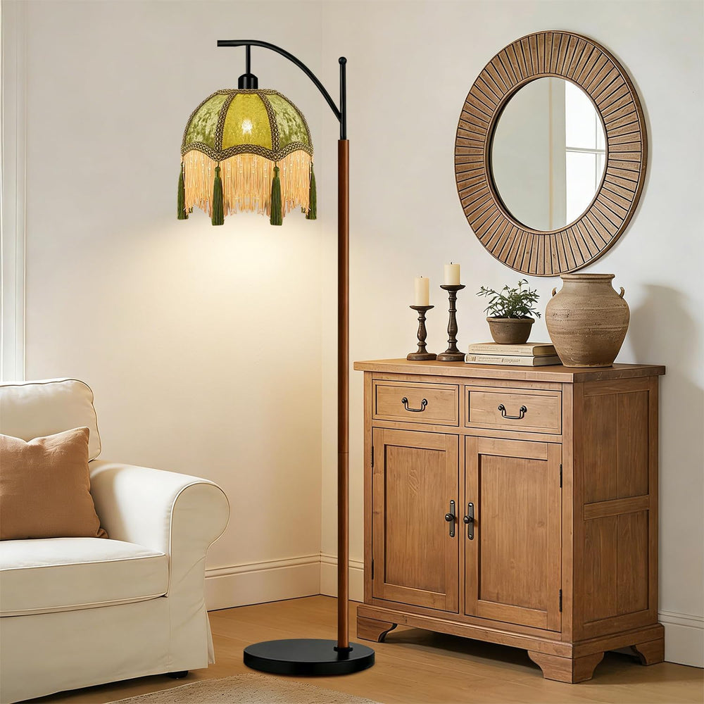 Vintage Floor Lamp for Living Room,Wood Remote Dimmable Standing Lamps with R...
