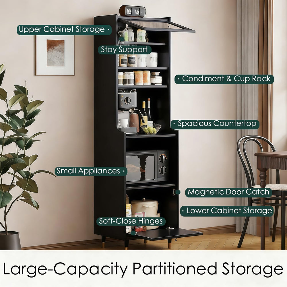 Kavie Solid Wood Kitchen Pantry Cabinet, Narrow Tall Sideboard with Acrylic D...