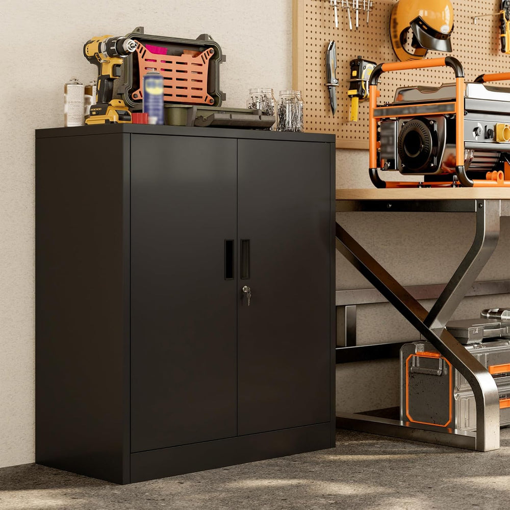BESFUR Metal Garage Storage Cabinet with 2 Locking Doors and 2 Adjustable She...