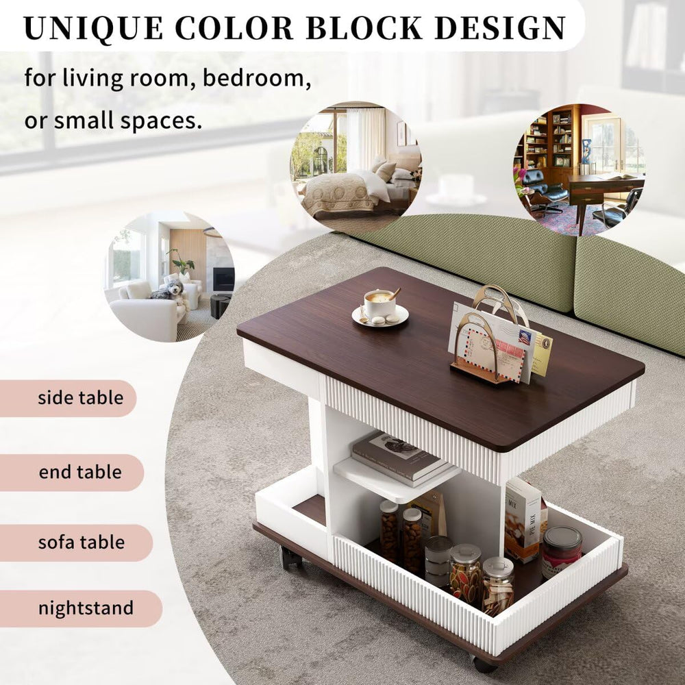 29.5" Adjustable End Table with Wheels, Modern Multifunctional Sofa Side...