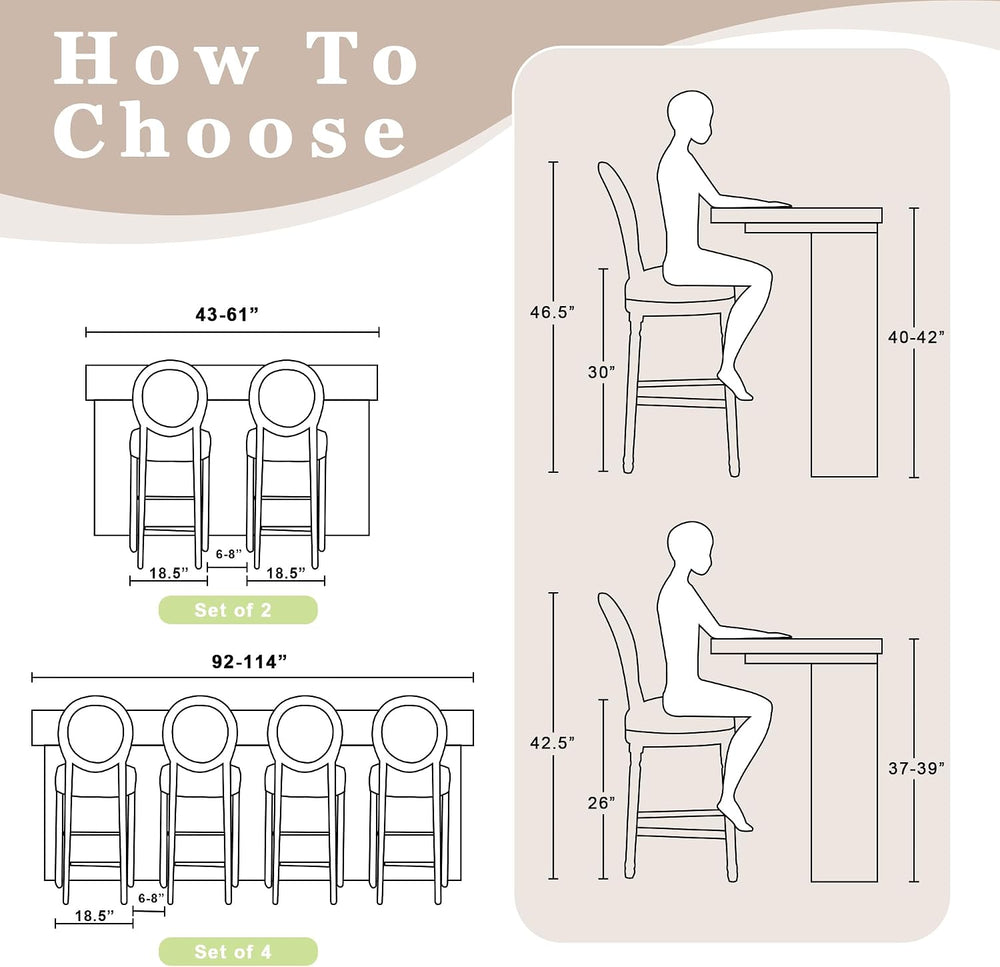 French Country Bar Stools Set of 4, 26" Farmhouse Counter Height Stools