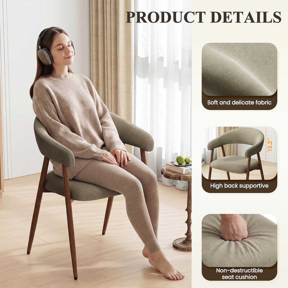 Upholstered Dining Chairs Set of 4, Comfy Curved Backrest & Armrest