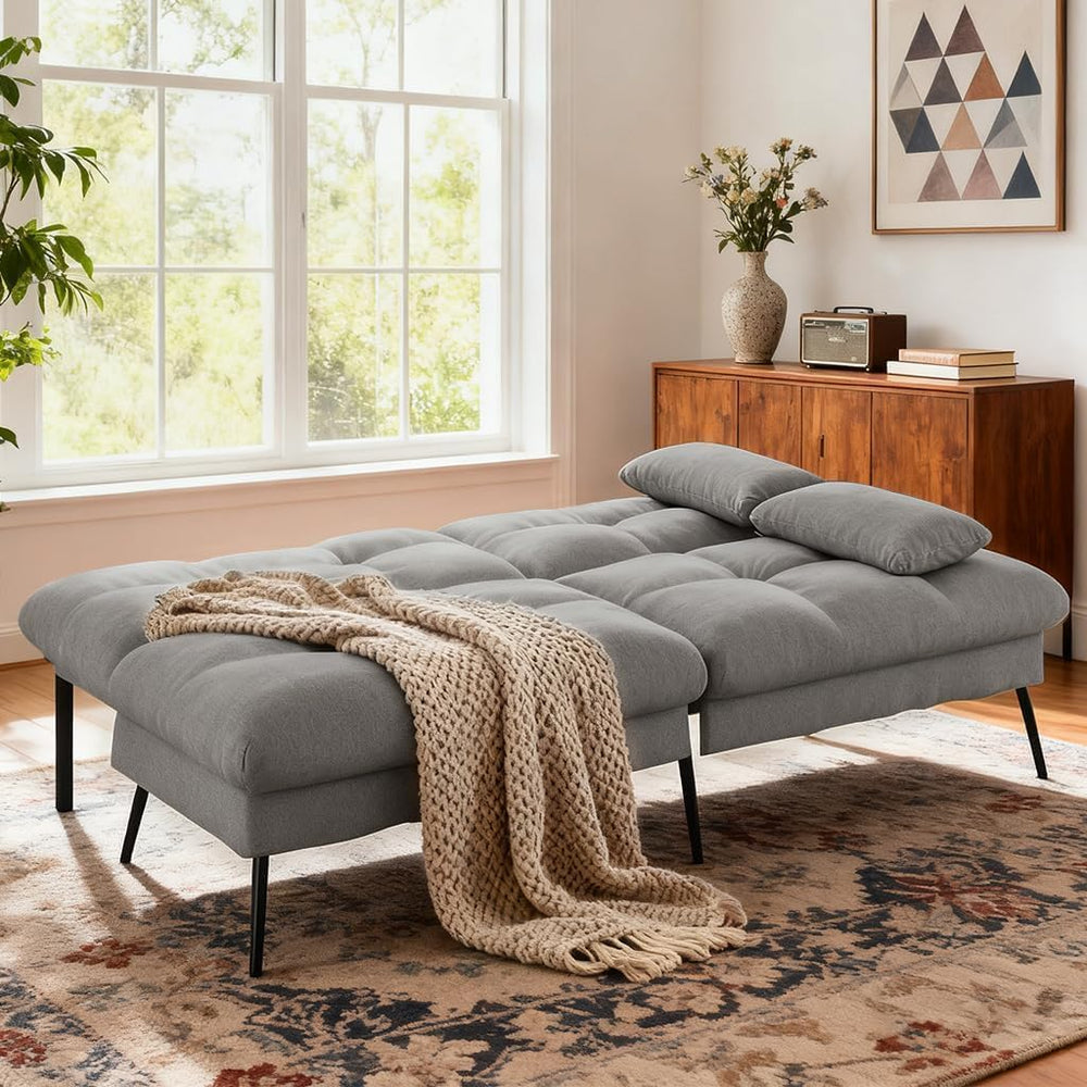 COMHOMA 72″ Convertible Futon Sofa Bed, Adjustable Backrest, Grey | Breathabl...