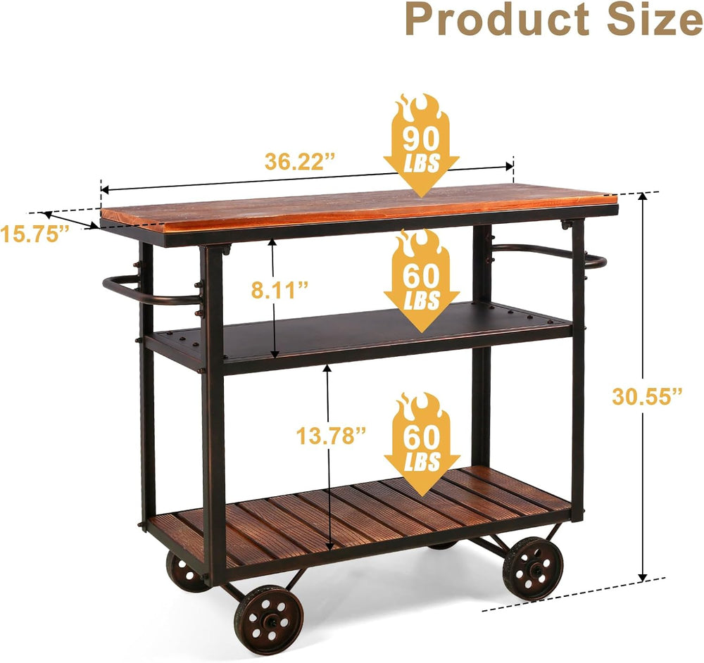 Farmhouse Mobile Cart with Wheels for Home Kitchen Industrial Rolling Food Ca...