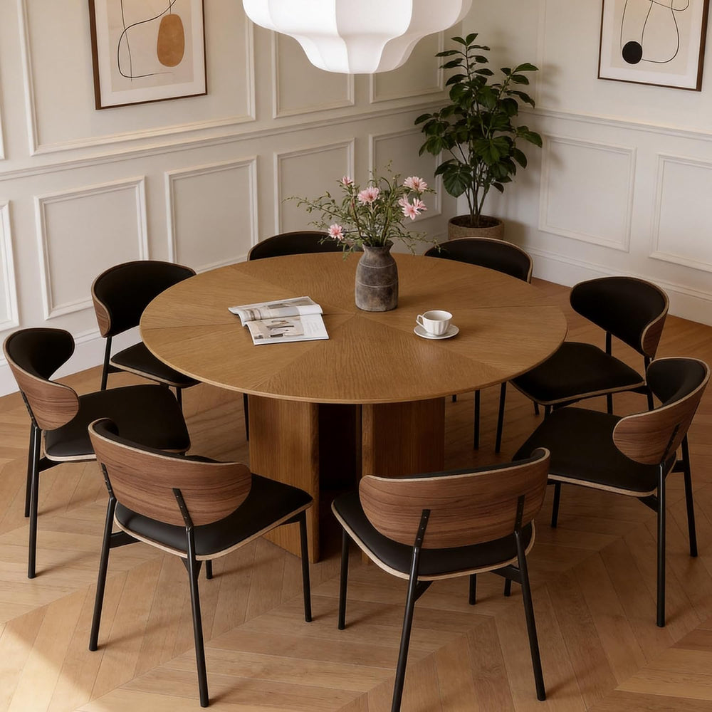 59" Round Wood Dining Table – Mid-Century Modern Kitchen Table with Pede...