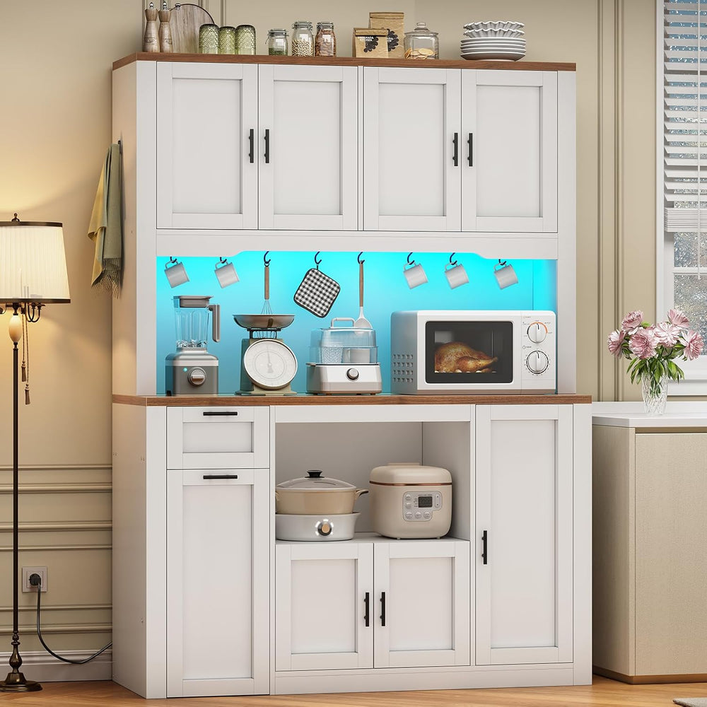 Itaar 71" Pantry Cabinet with Charging Station and LED Light, Kitchen Pa...