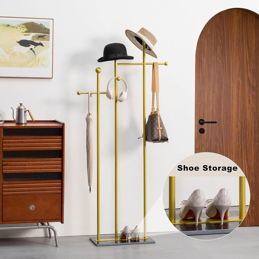 JIAYUEJU Standing Coat Rack for Bedroom 19.69 x 11.02 x 68.9 in (Gold)