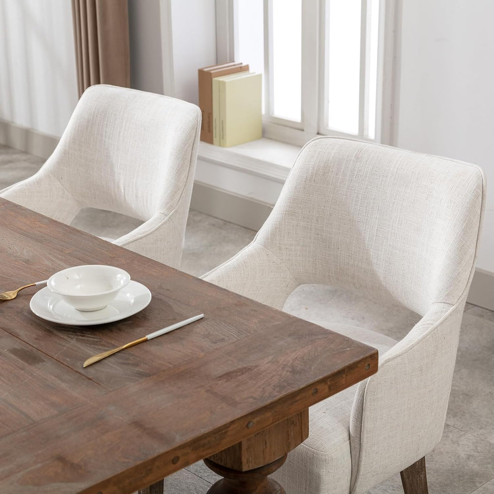 Dining Chairs Set of 2 Linen Upholstered Accent Kitchen Chair with Hollow Bac...
