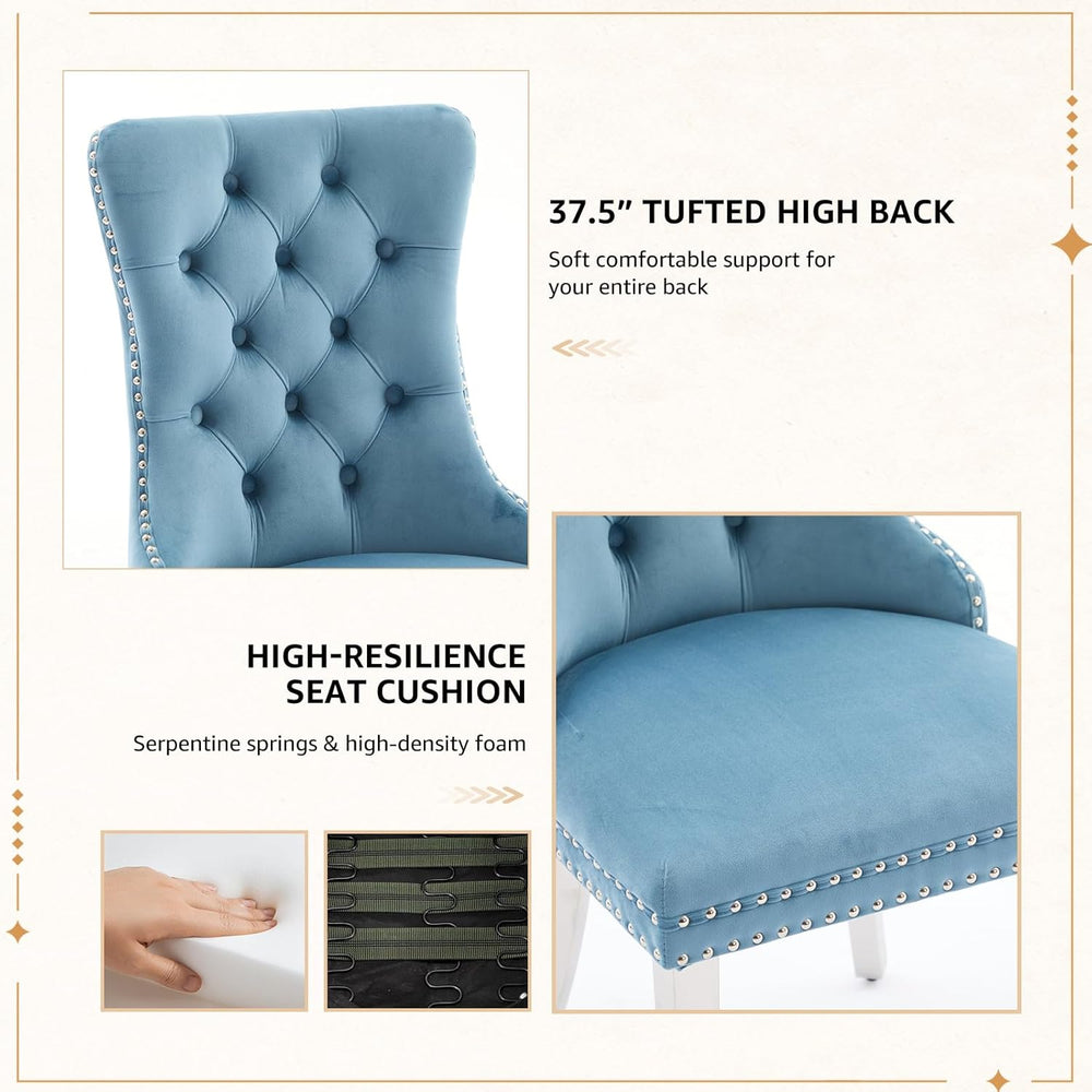 Velvet Dining Chairs Set of 4, Tufted Upholstered High Wingback Chairs with N...
