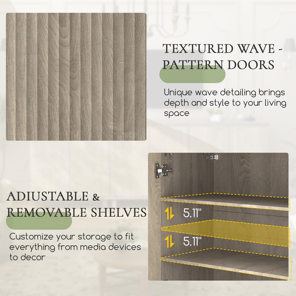 Fluted Buffet Cabinet with Storage, 3 in1 Storage Cabinet with Adjustable She...
