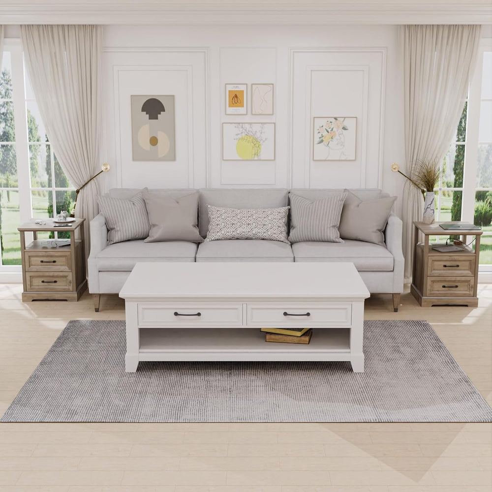 HOMMPA 18'' W Farmhouse Nightstand with Charging Station, Bedside Tab...