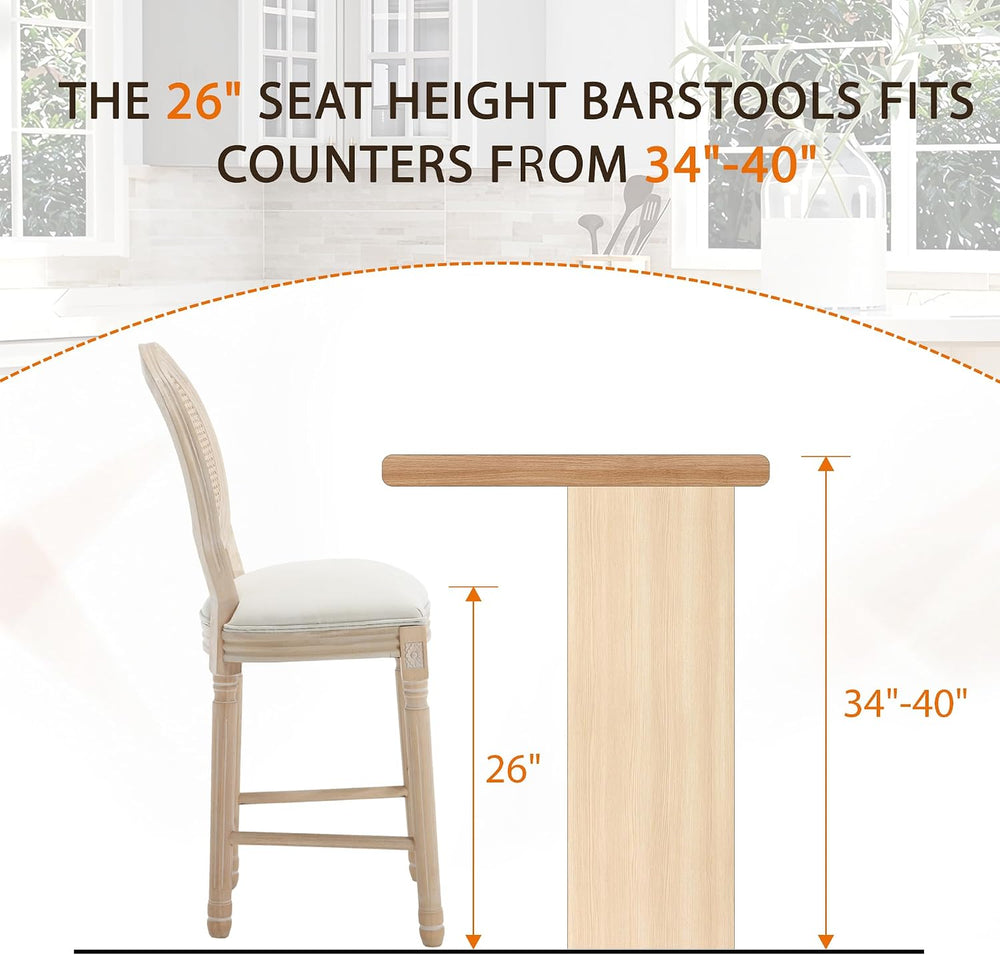 26” French Country Bar stools Set of 2,Rattan Counter Stools,Beige