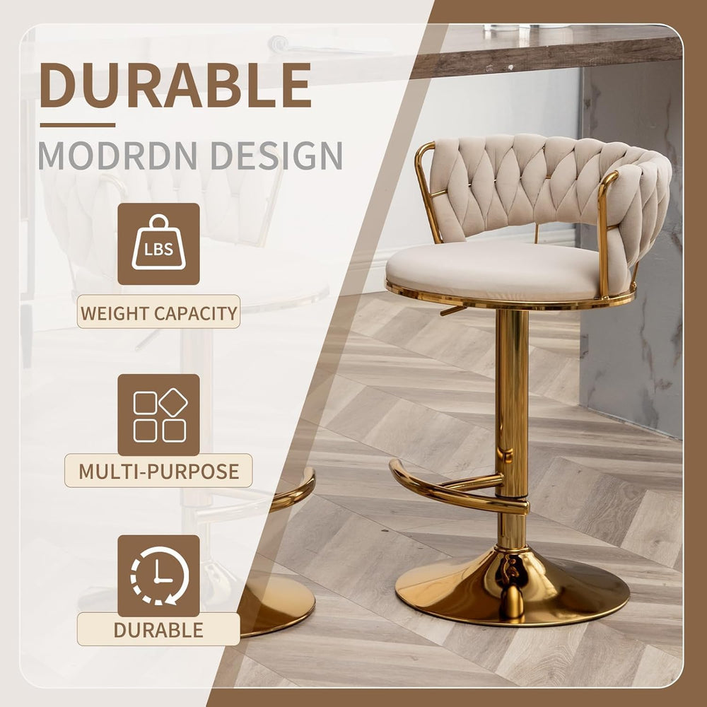 Gold Bar Stools Set of 3, Counter Stools for Kitchen Island (Beige) | Adjusta...