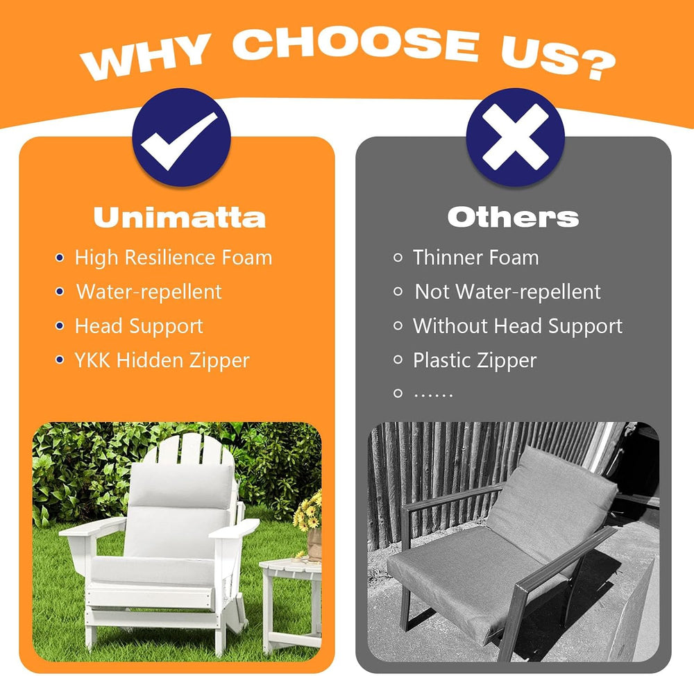 Unimatta Outdoor High Back Chair Cushion Seat Pads, 44 x 21 Inch Water-Repell...