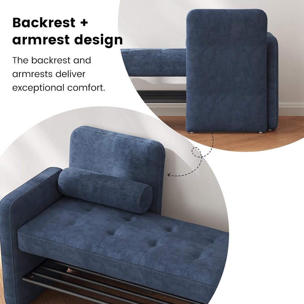 Miuuod 40.94" Navy Blue Upholstered Shoe Storage Bench with Adjustable B...