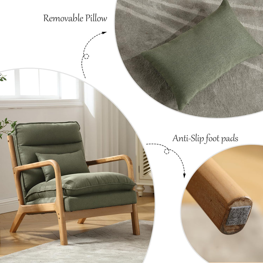 INZOY Mid Century Modern Accent Chair with Wood Frame, Upholstered Reading Ar...