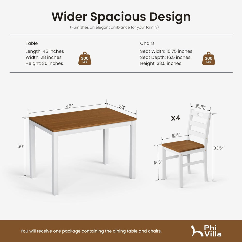 PHI VILLA Dining Table Set for 4, Solid Wood Kitchen Table and Chairs | Solid...