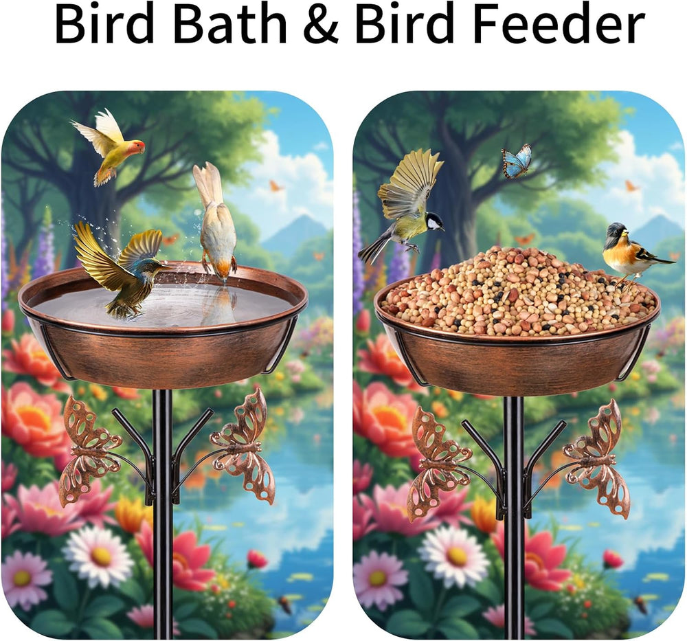 40In Metal Bird Bath for Outdoors,Removable 3" Deep 13" Dia Bowl He...