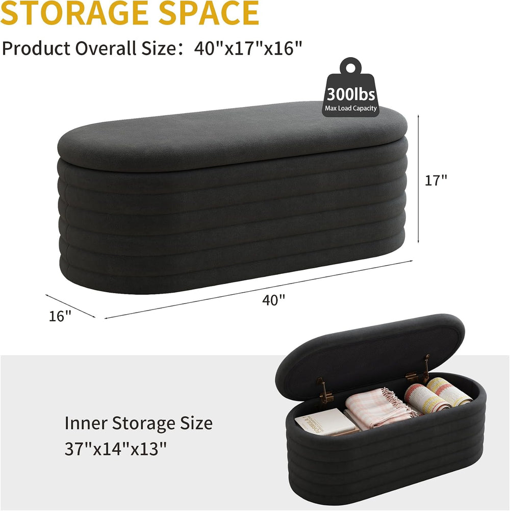 40 inch Upholstered Storage Ottoman Bench,Ready to go,Black