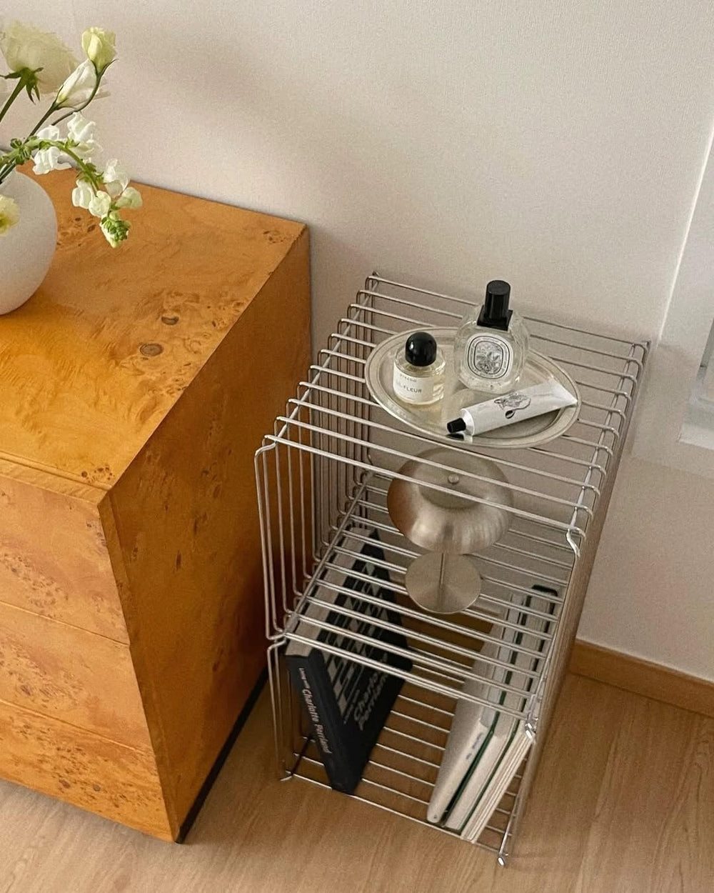 304 Stainless Steel Side Table,Square Geometry Retro Side Table Linear Metal ...