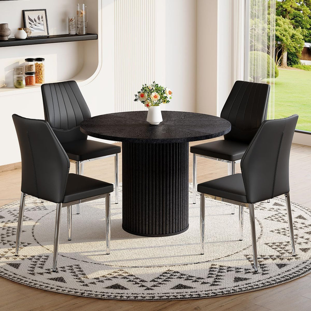 Round Dining Table Set for 4, Black Kitchen Table Set for 4 with 42''...