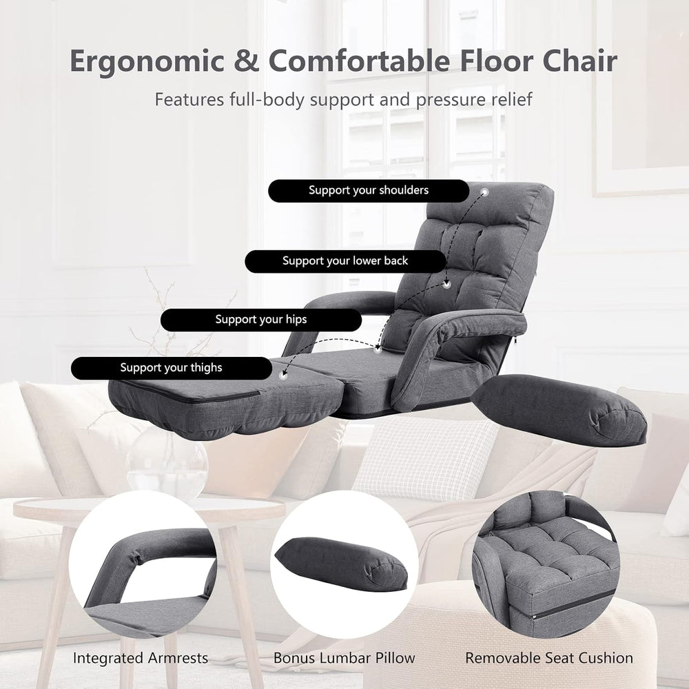 S AFSTAR Indoor Chaise Lounge Sofa, Folding Lazy Sofa Floor Chair with 6-Posi...