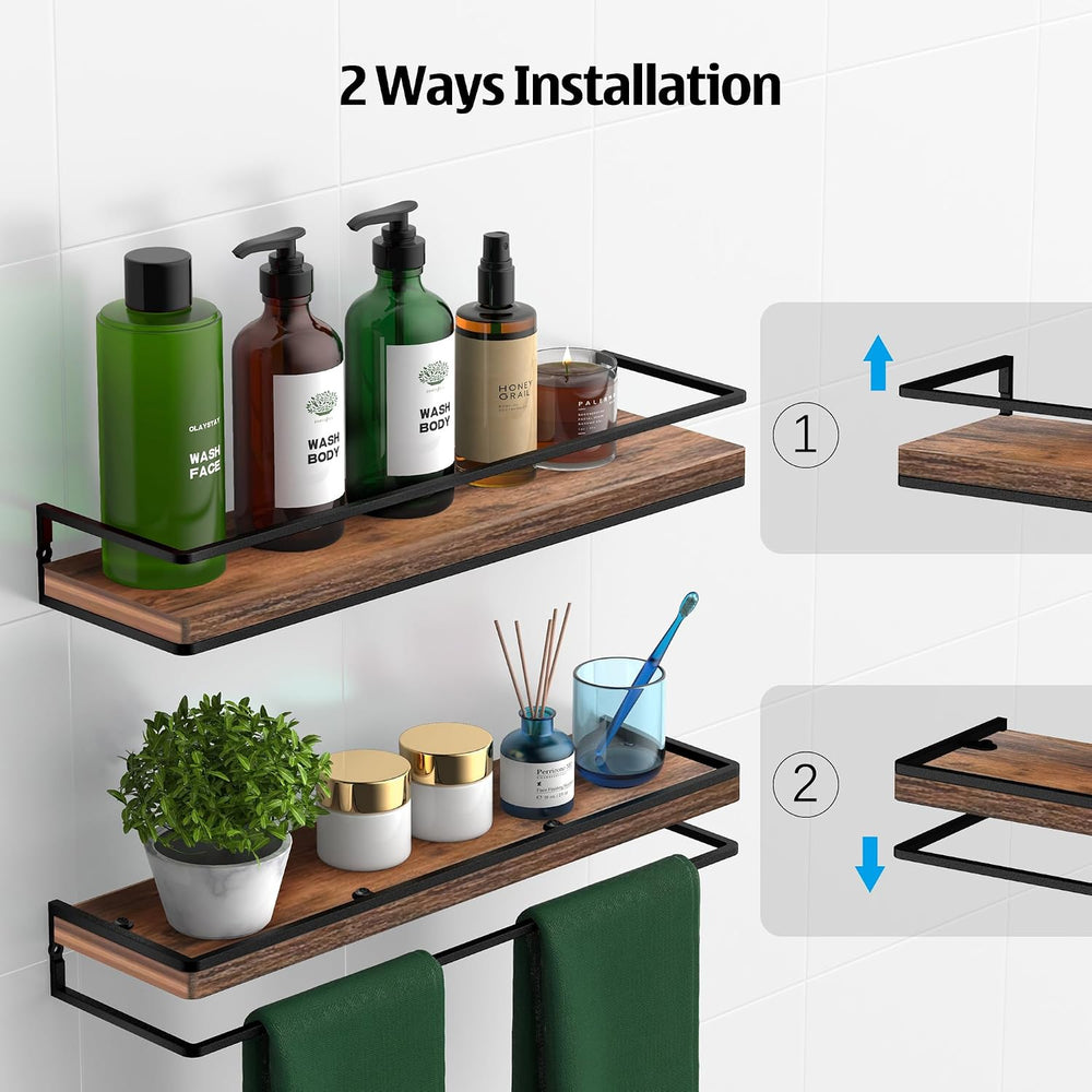Meangood Rustic Brown Floating Shelves for Wall 17" Bathroom Shelf Set of 2