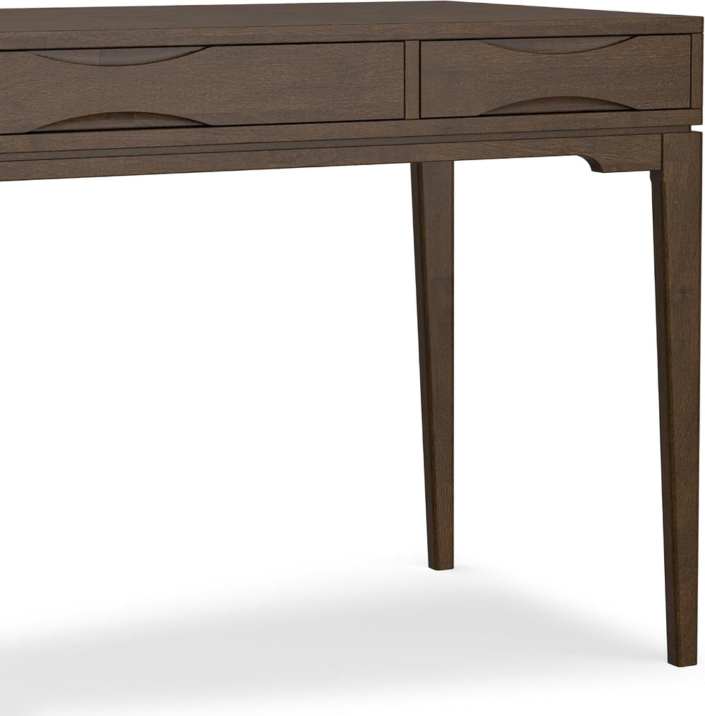 SIMPLIHOME Harper 60" Wide Solid Wood Writing Desk in Walnut Brown