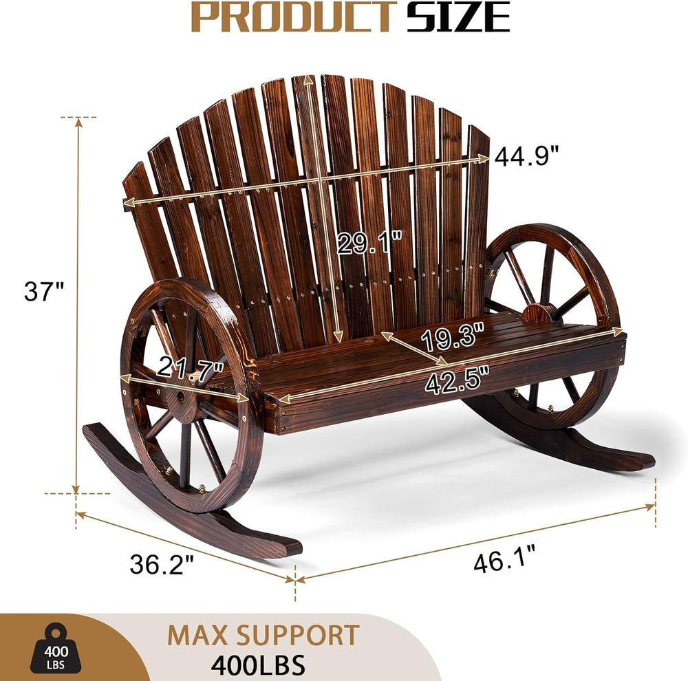 Outvita 2-Person Wood Rocking Chair, Fir Log Adirondack Rocker, Outdoor Wood ...